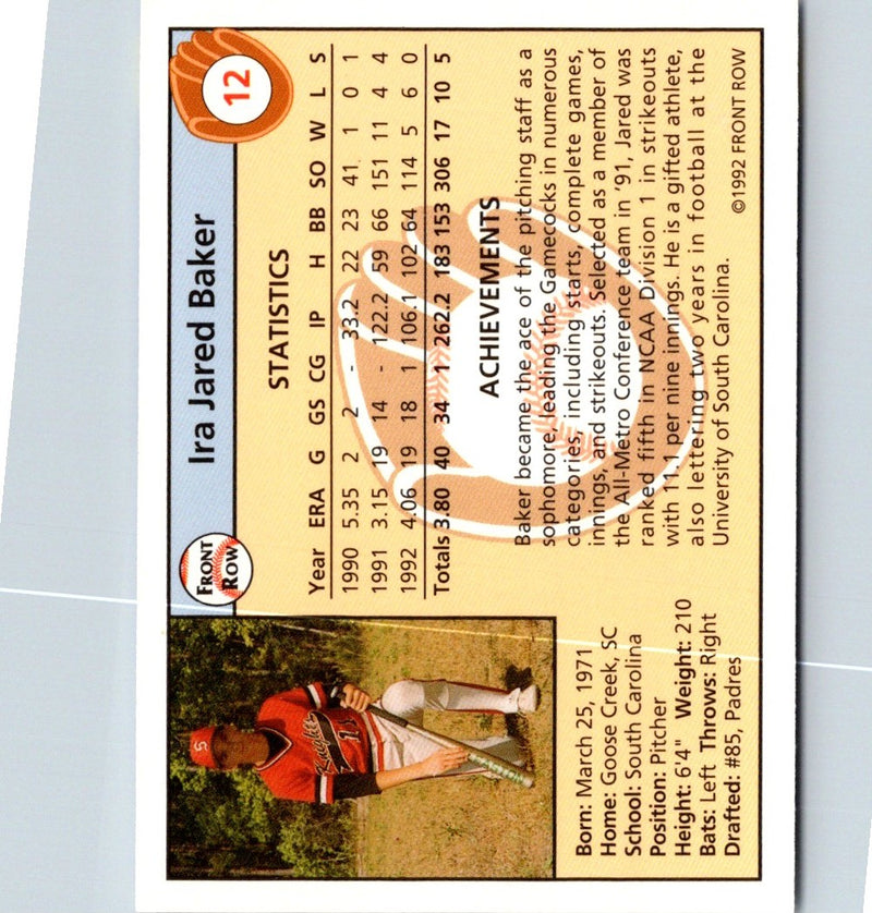 1992 Front Row Draft Picks Jared Baker