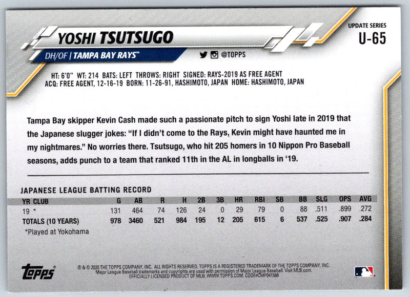 2020 Topps Update Yoshi Tsutsugo