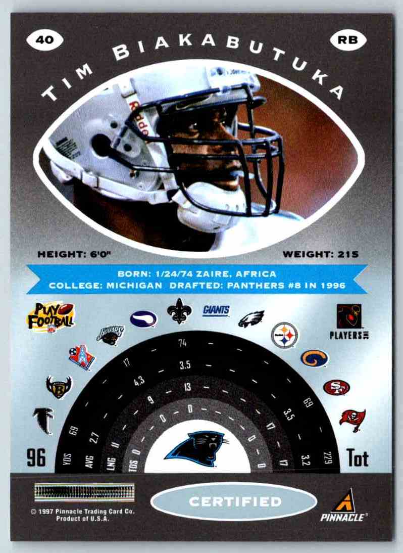 1997 Pinnacle Certified NFL Tim Biakabutuka