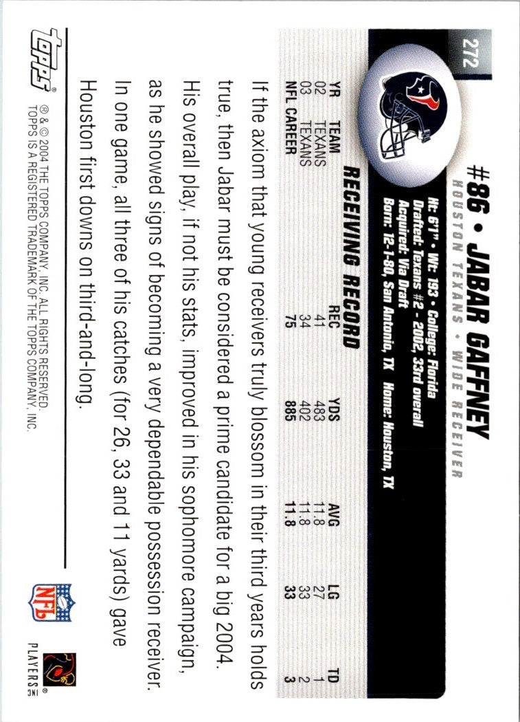 2004 Topps Jabar Gaffney
