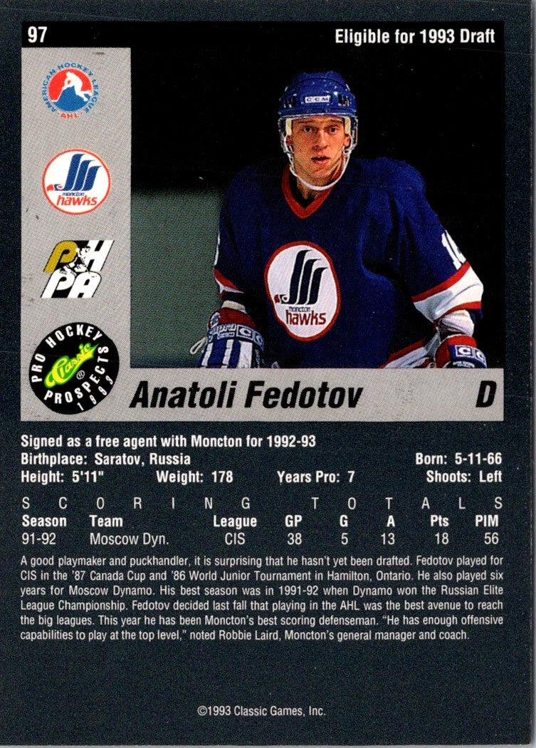 1993 Classic Pro Prospects Anatoli Fedotov