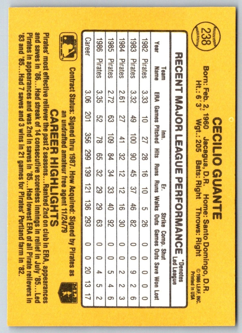 1986 Donruss Cecilio Guante