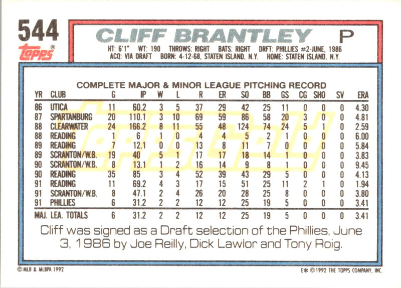 1992 Topps Cliff Brantley