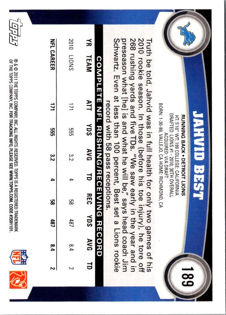 2011 Topps Jahvid Best
