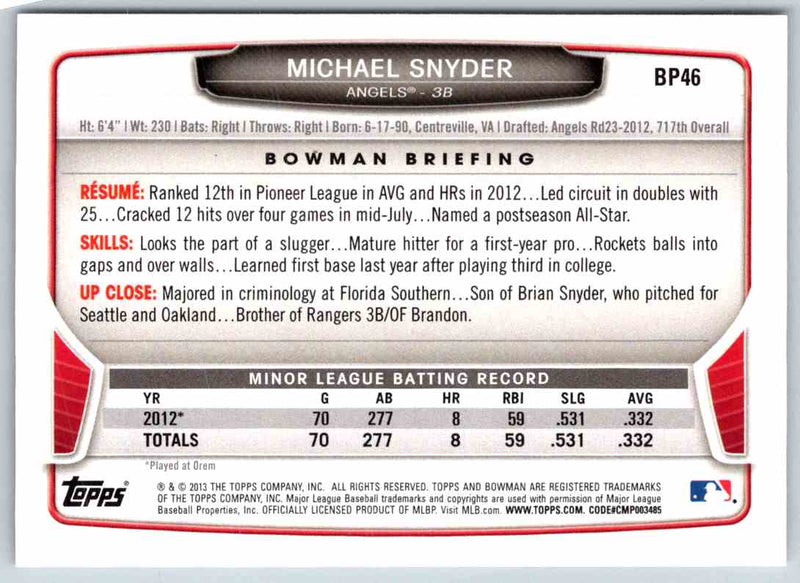 2013 Bowman Michael Snyder