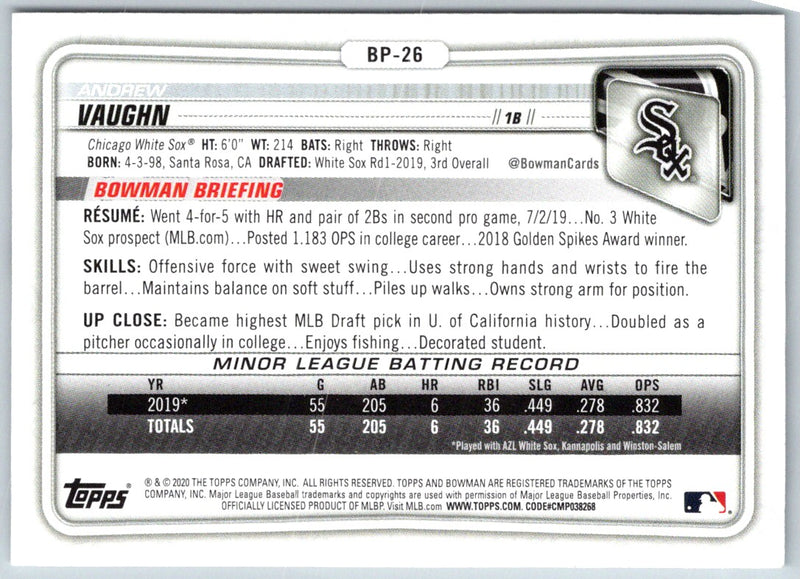 2020 Bowman Prospects Andrew Vaughn