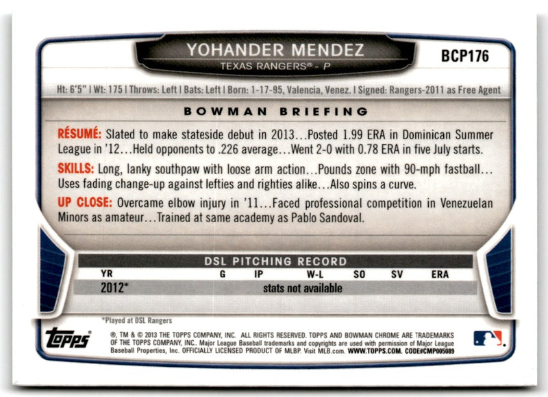 2013 Bowman Chrome Prospects Yohander Mendez