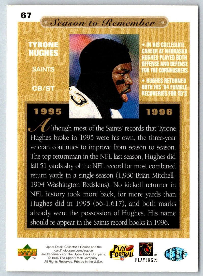 1996 Collector's Choice Season to Remember Blow-ups Tyrone Hughes