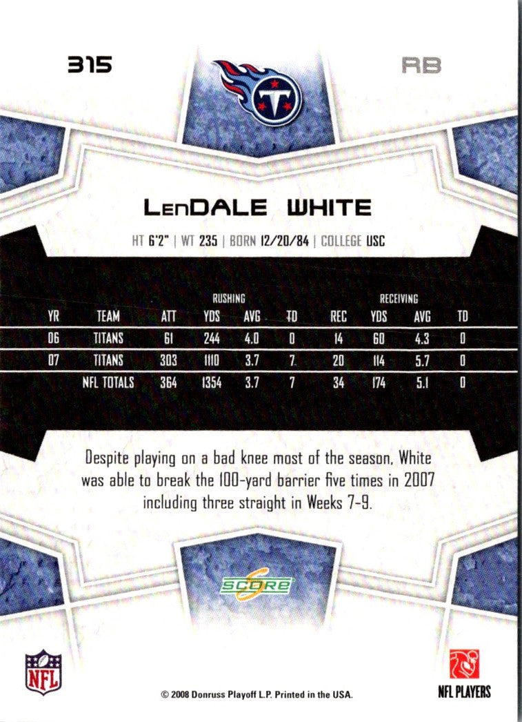 2008 Score Super Bowl XLIII LenDale White