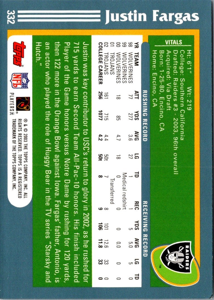 2003 Topps Justin Fargas