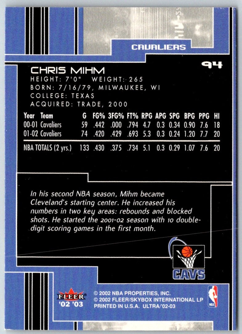 2001 Fleer Marquee Chris Mihm