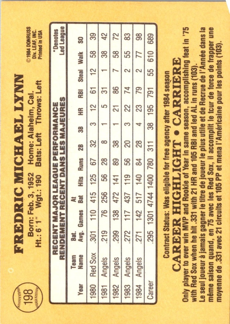 1985 Leaf Fred Lynn