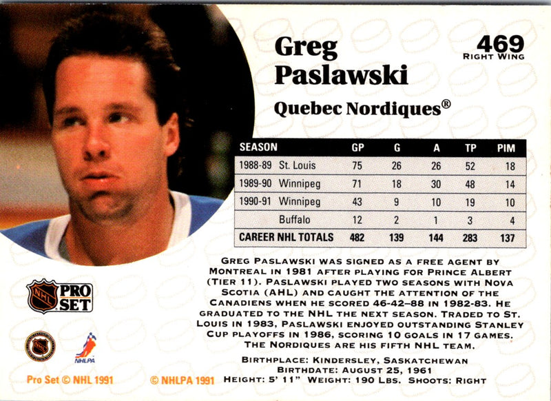 1991 Pro Set Greg Paslawski
