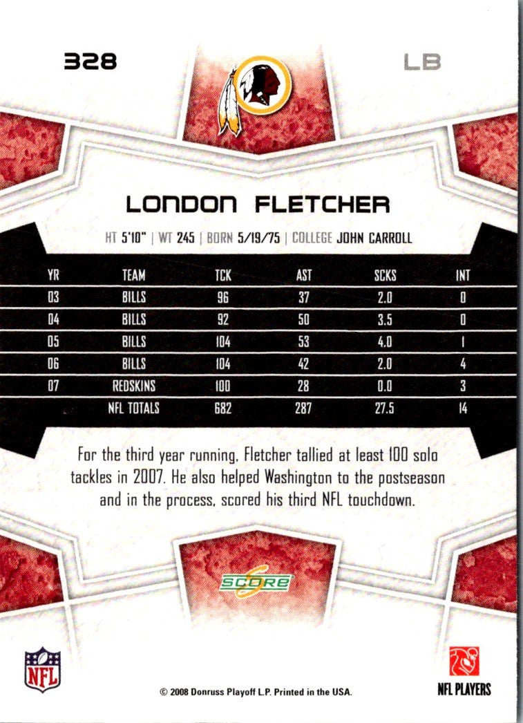 2008 Score Super Bowl XLIII London Fletcher