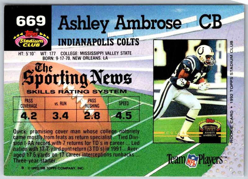 1992 Topps Stadium Club Football Ashley Ambrose