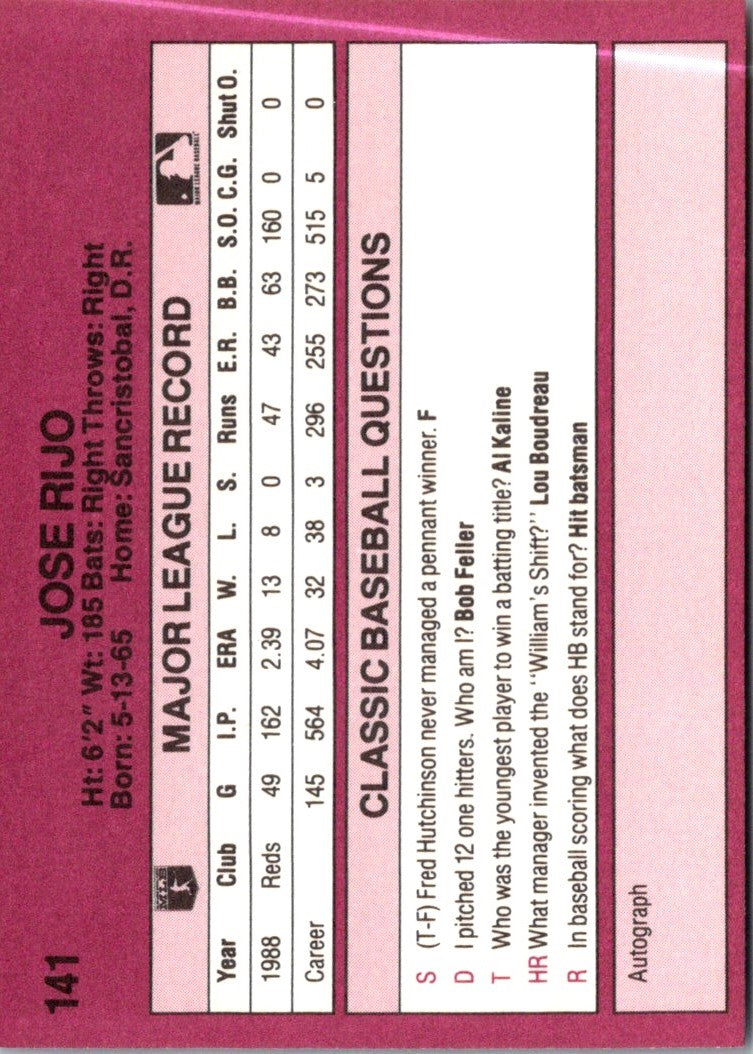 1989 Classic Travel Jose Rijo