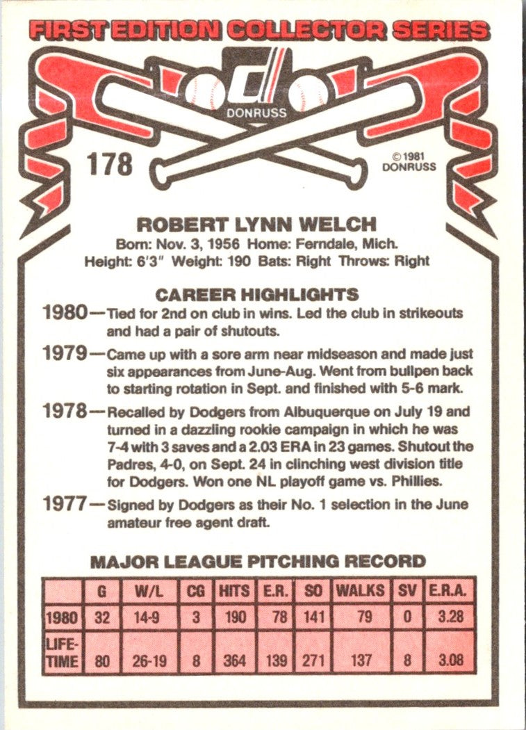 1981 Donruss Bob Welch