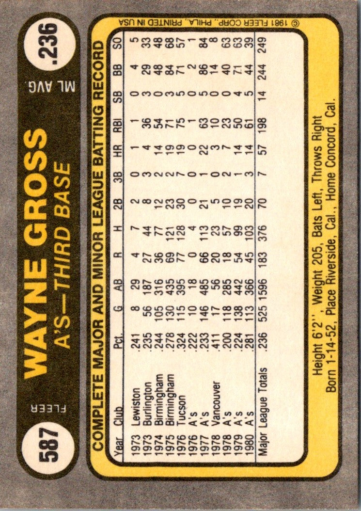 1981 Fleer Wayne Gross