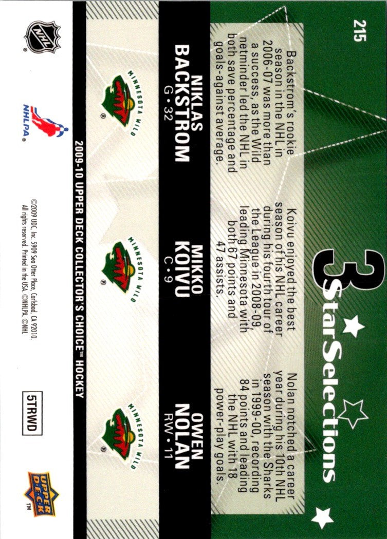 2009 Collector's Choice Player's Club Niklas Backstrom/Mikko Koivu/Owen Nolan