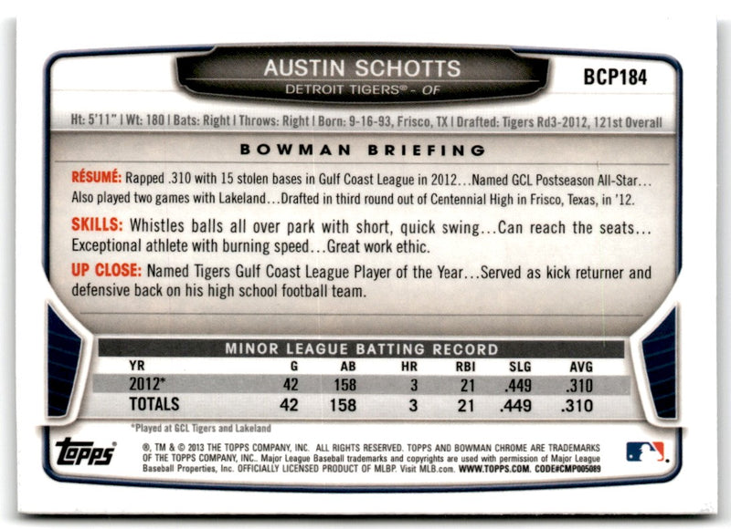 2013 Bowman Chrome Prospects Austin Schotts