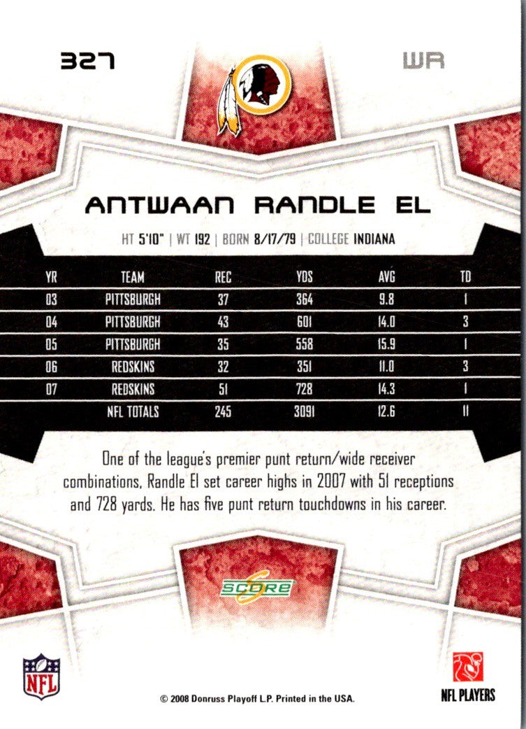 2008 Score Super Bowl XLIII Antwaan Randle El