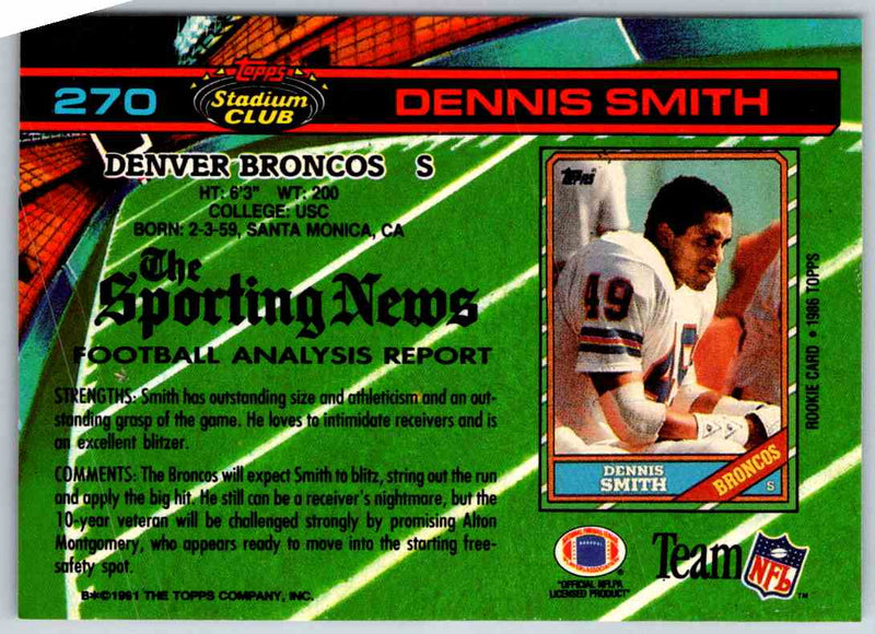1991 Topps Stadium Club Football Dennis Smith