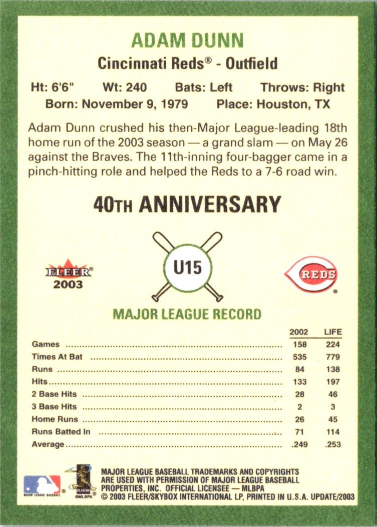 2003 Fleer Tradition Update Adam Dunn