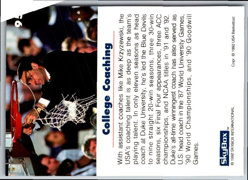 1992 SkyBox USA Mike Krzyzewski