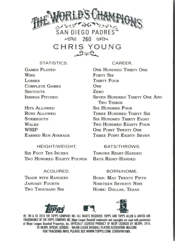 2010 Topps Allen & Ginter Chris Young #260
