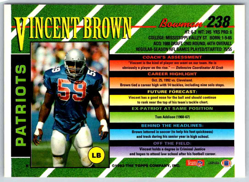 1993 Bowman Football Vincent Brown