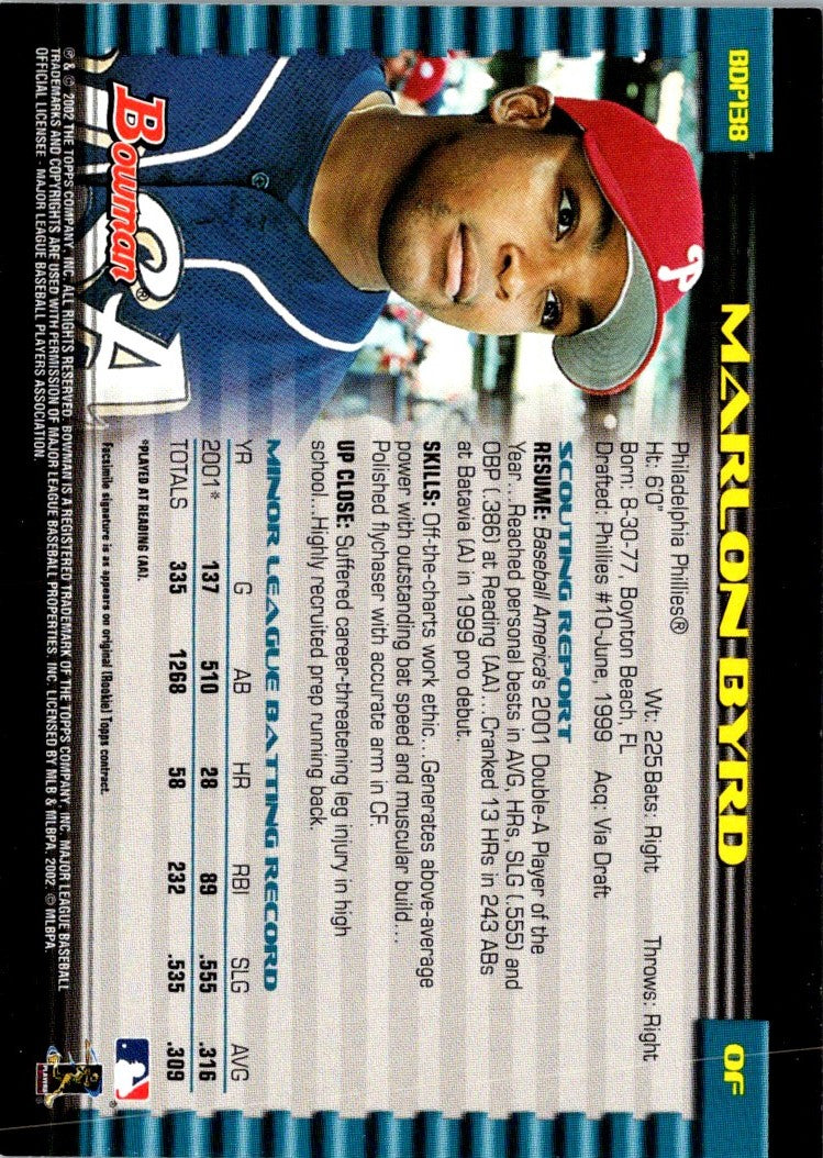 2002 Bowman Draft Picks & Prospects Gold Marlon Byrd