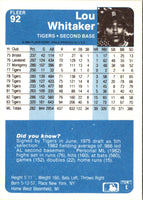 1984 Fleer Lou Whitaker #92