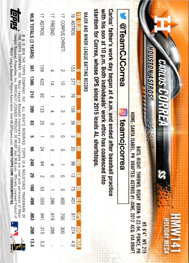 2018 Topps Holiday Carlos Correa