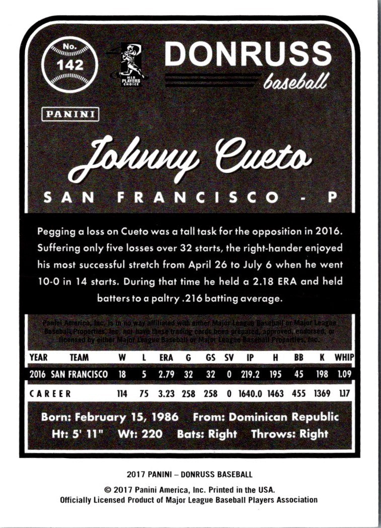 2017 Donruss Johnny Cueto