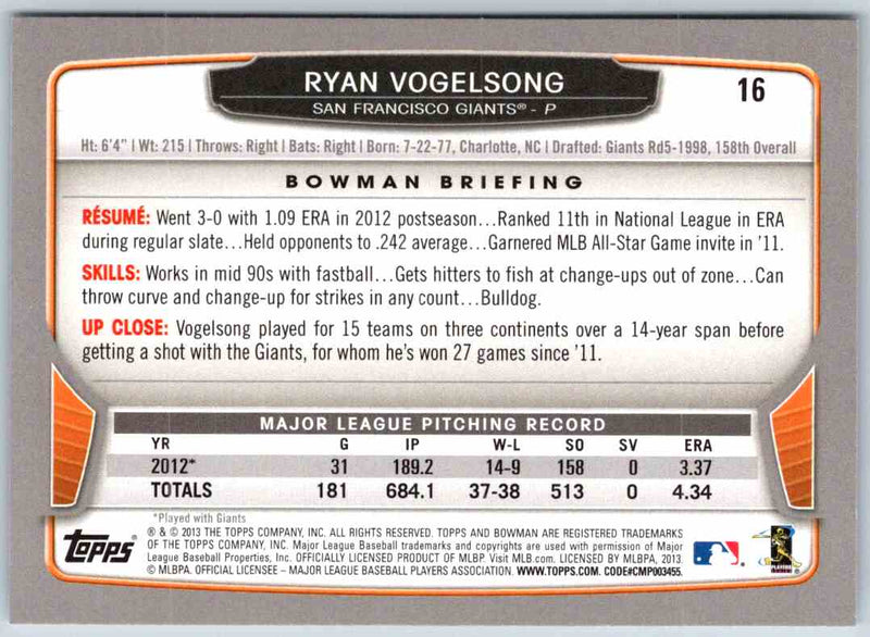 2013 Bowman Ryan Vogelsong