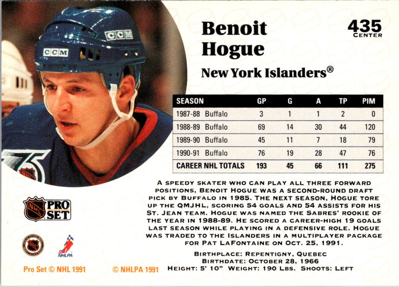 1991 Pro Set Benoit Hogue
