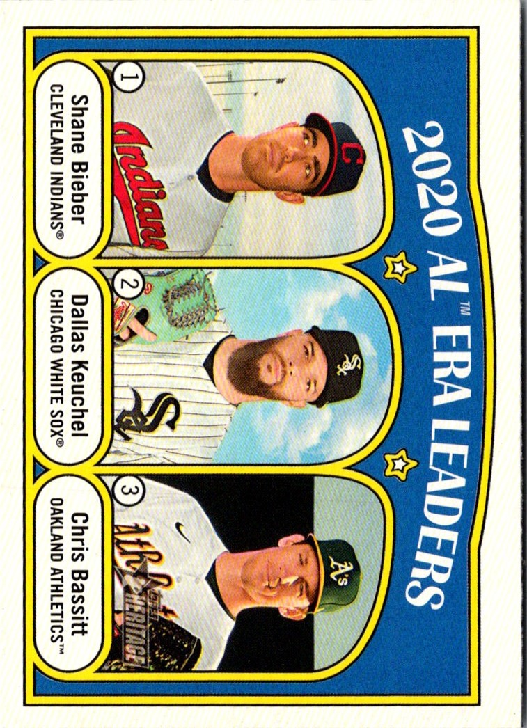 2021 Topps Heritage 2020 AL ERA Leaders - Chris Bassitt/Dallas Keuchel/Shane Bieber LL