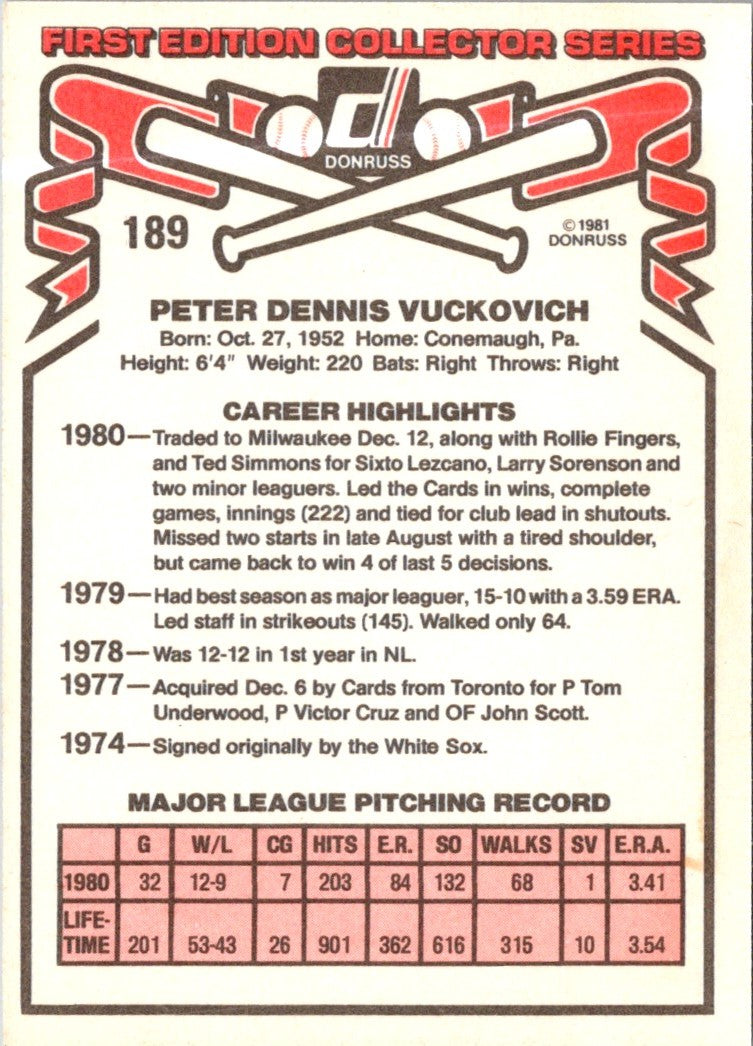 1981 Donruss Pete Vuckovich