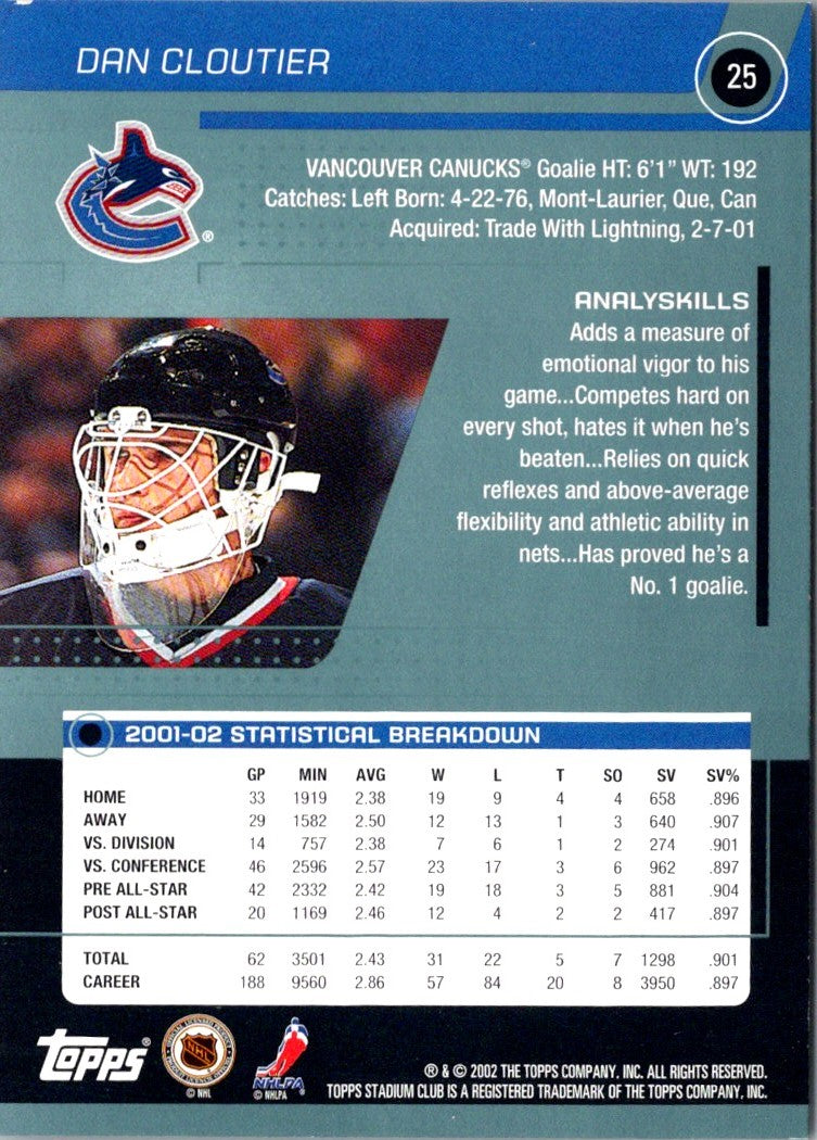 2002 Stadium Club Dan Cloutier