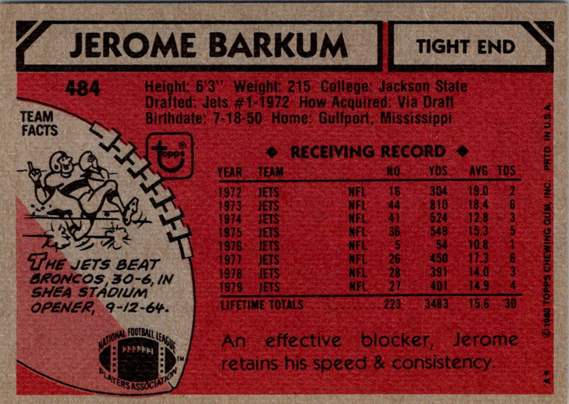 1980 Topps Jerome Barkum