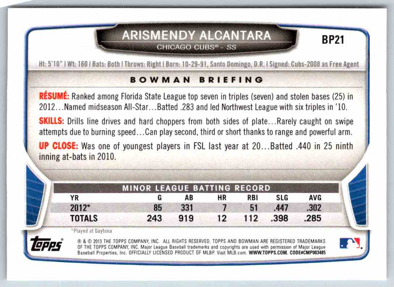 2013 Bowman Arismendy Alcantara