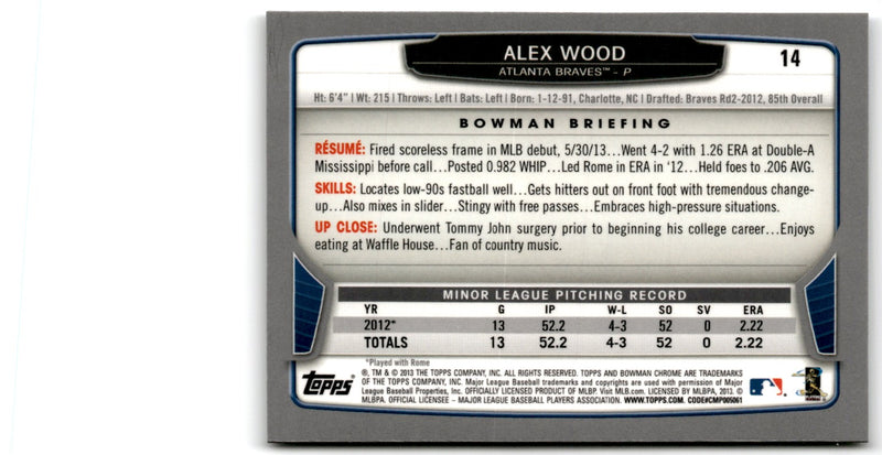 2013 Bowman Chrome Alex Wood