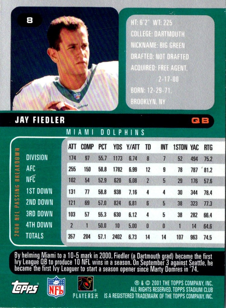 2001 Stadium Club Jay Fiedler