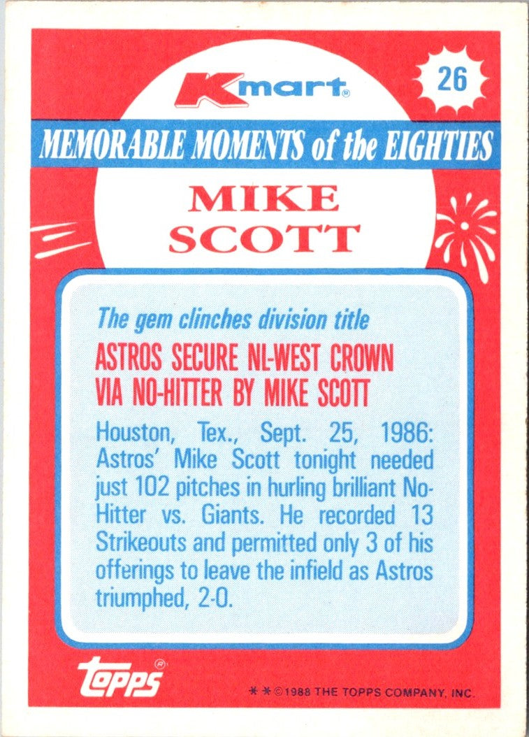 1988 Topps Kmart Memorable Moments Mike Scott