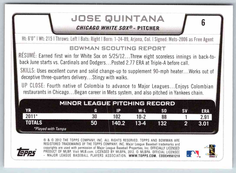 2012 Bowman Jose Quintana