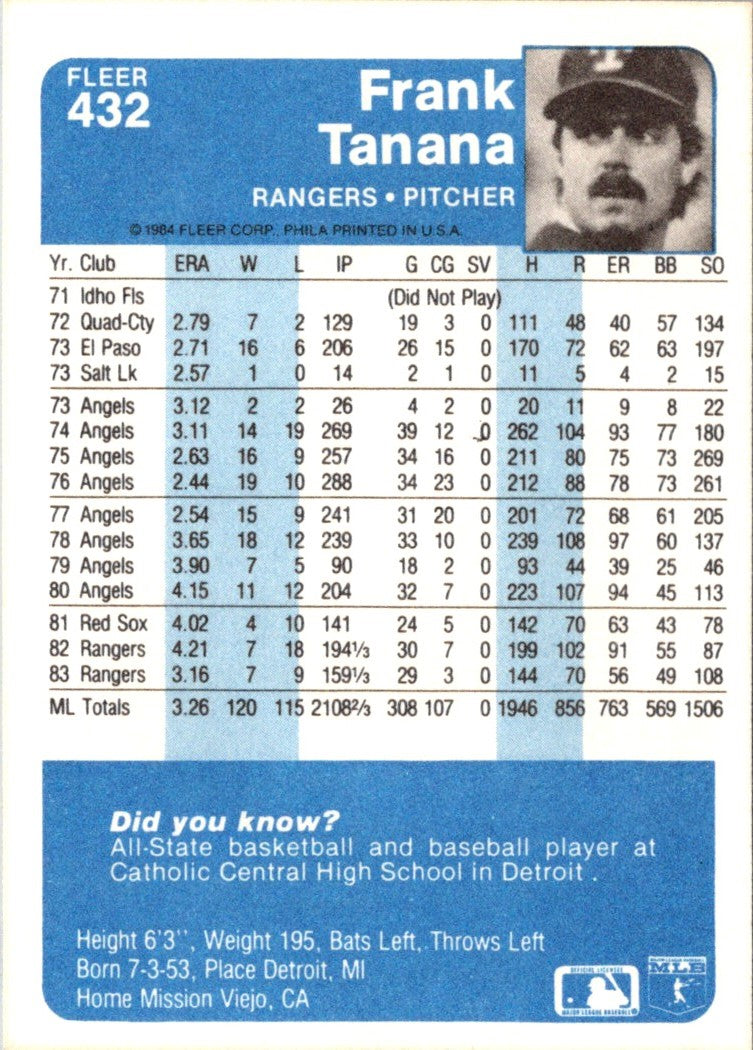 1984 Fleer Frank Tanana