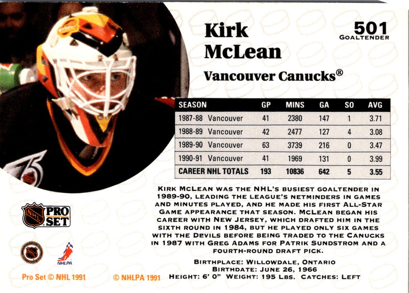 1991 Pro Set Kirk McLean