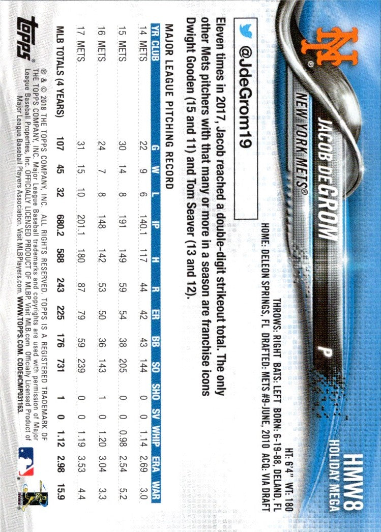 2018 Topps Holiday Jacob deGrom