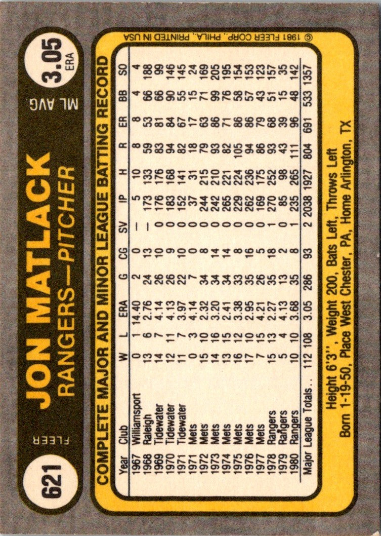 1981 Fleer Jon Matlack