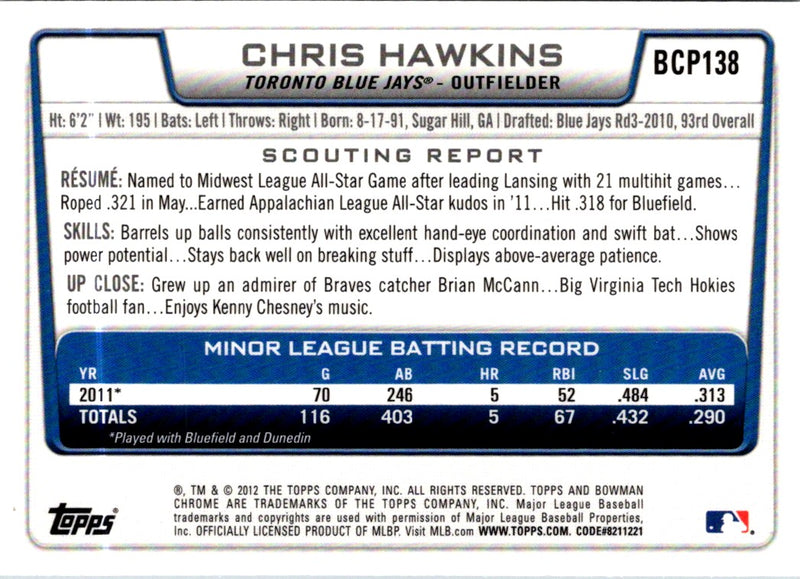 2012 Bowman Chrome Prospects Chris Hawkins